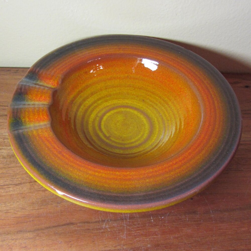 Haeger pottery vintage orange brown ashtray ceramic (W3246)
